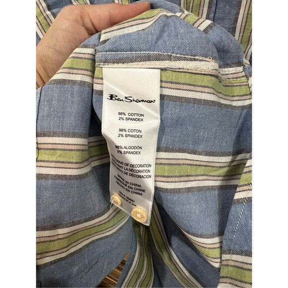 Ben Sherman NWT Short sleeve Blue W/Green Tan Stripes Button On Shirt sz 2XL - Picture 5 of 5